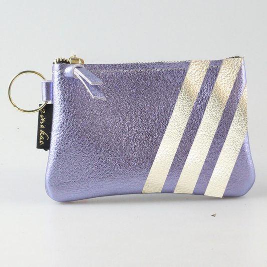 The Kara Wallet: 3 Side Stripes: Hyacinth w/ Platinum Stripes / Lobster