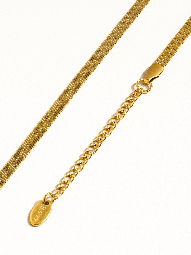 18K Gold Non-Tarnish Flat Snake Chain Necklace & Bracelet: Yellow Gold / Stella Bracelet