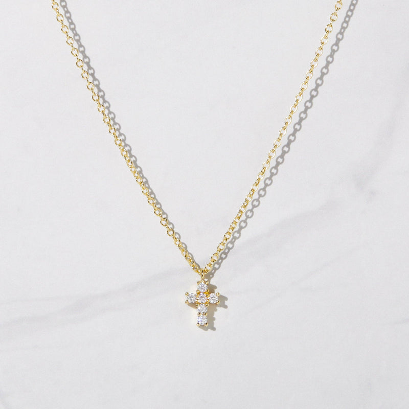 Tiny Cross Necklace: Gold