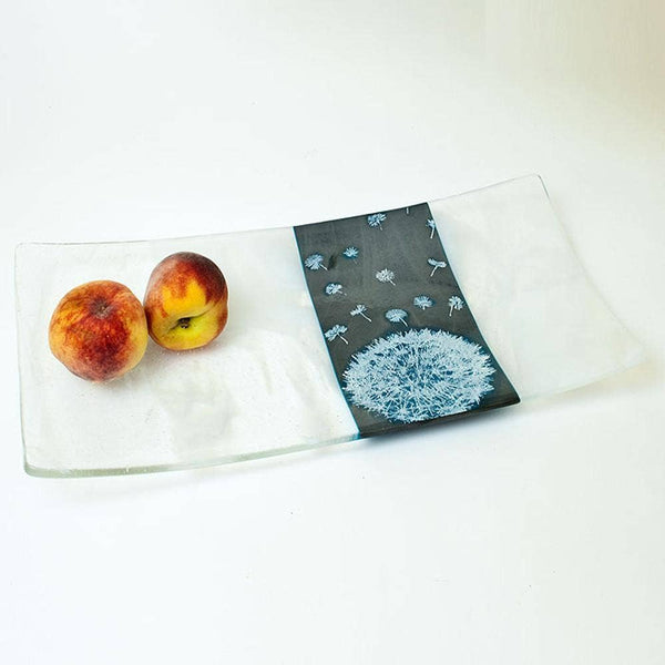 Dandelion Fused Glass 15" Long Serving Platter, Handmade