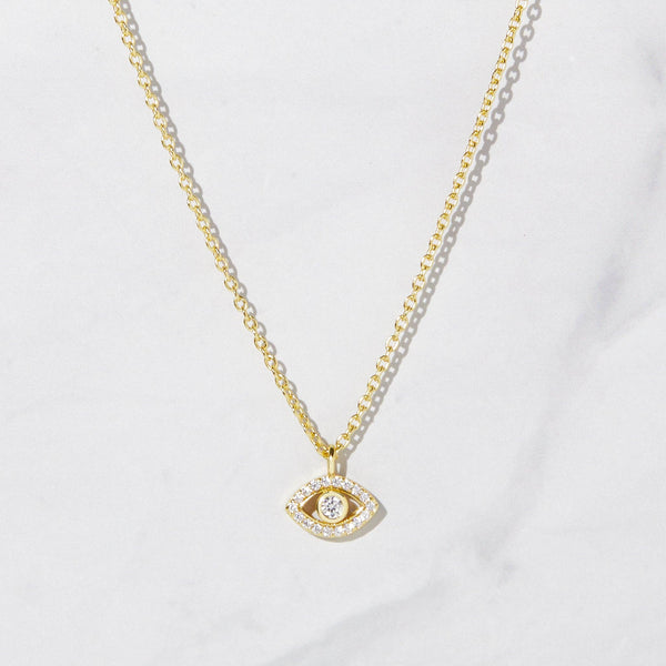 Tiny Evil Eye Necklace: Gold