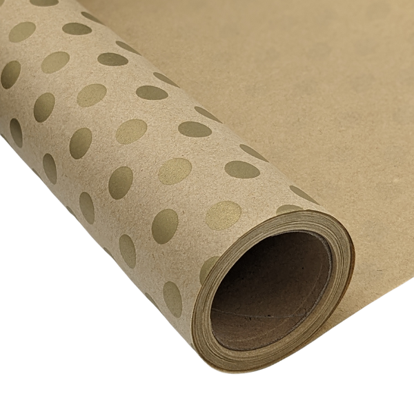 Natural Kraft Wrapping Paper With Gold Dots - 24" x 30'