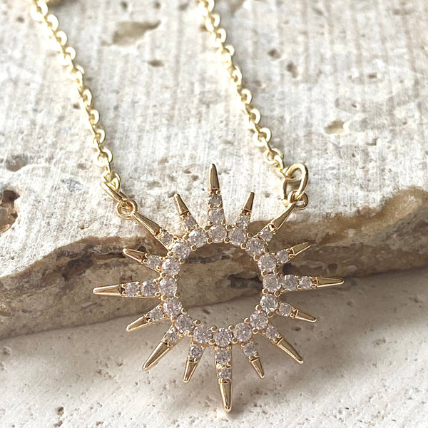 Sun celestial necklace minimalist boutique salon jewelry: 18”